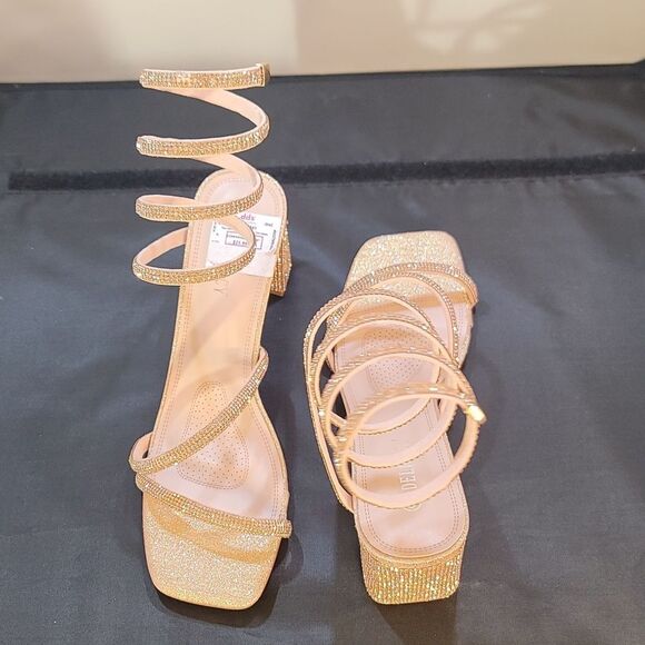 BRAND NEW DELICACY RHINESTONE DIAMOND CHUNKY HEEL PLATFORM SANDAL G1 - Picture 1 of 14